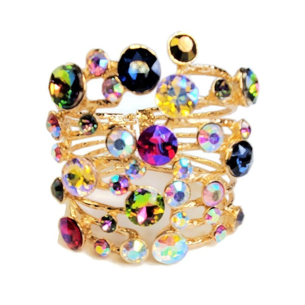 Multicolor Stone Embellished Hinged Cuff Bracelet - image 5